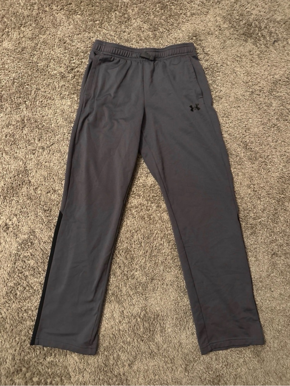 Under Armour Boys Youth Large Gray Black Track Pants YL